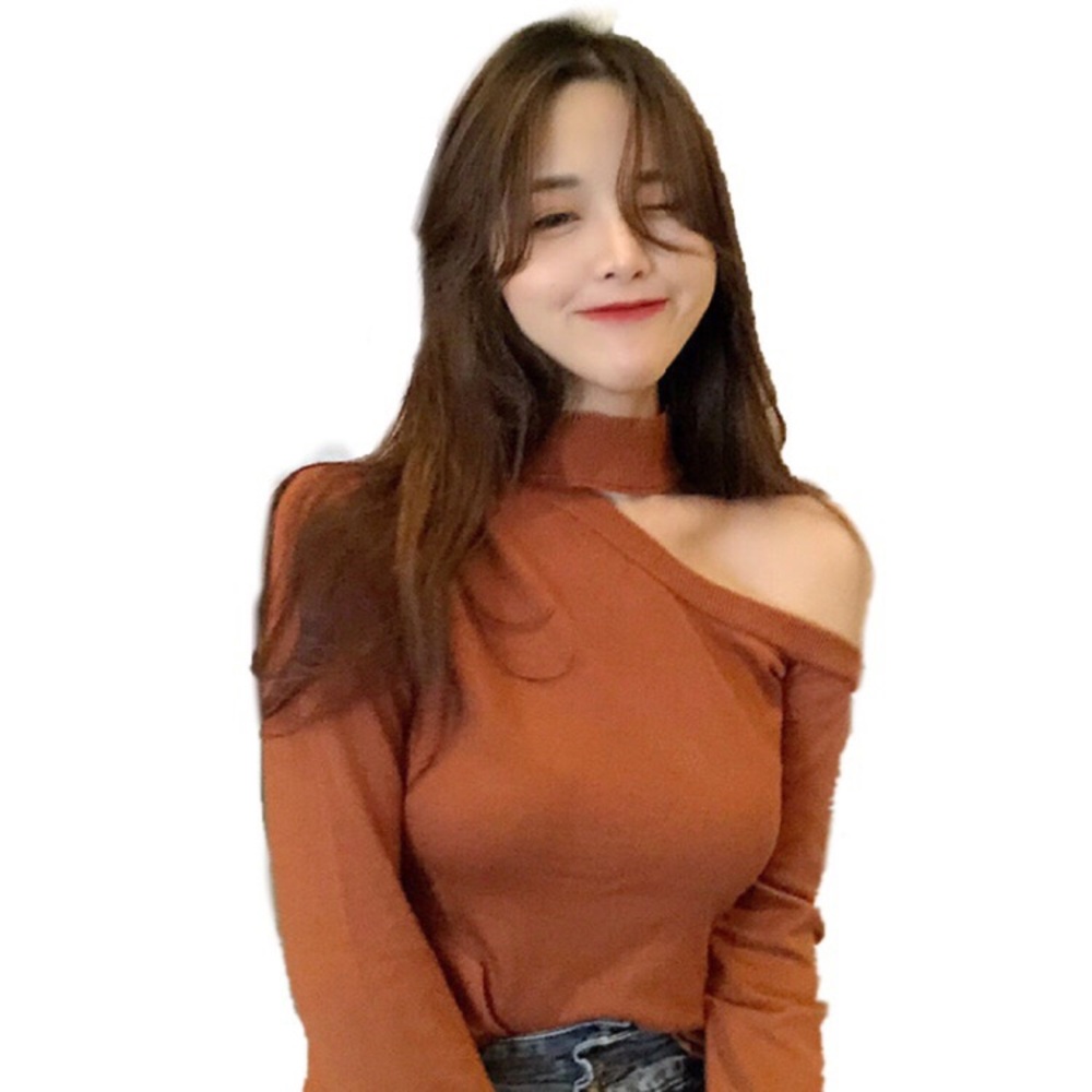 One-Shoulder Coffee Long Sleeve Knit Top! ☕️🍂